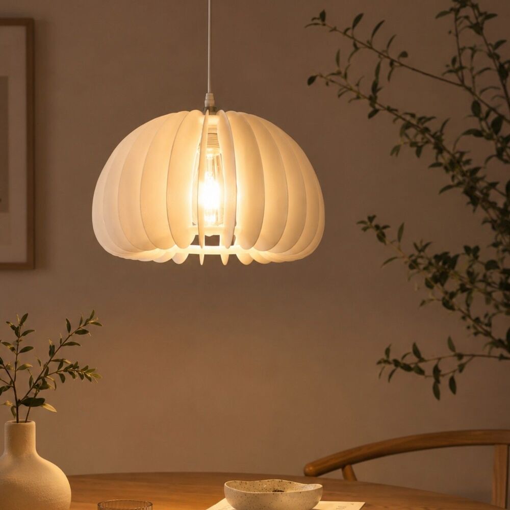 Modern White Slotted Globe Pendant Lamp Shade Acrylic Orb Hanging Light 12.6”